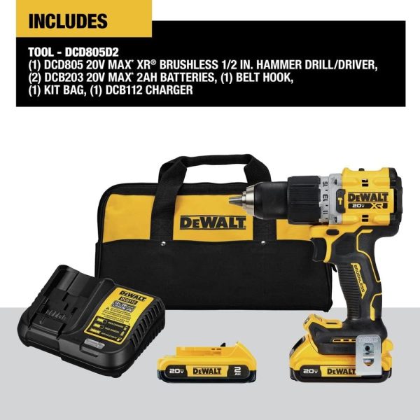 DEWALT 20V MAX* XTREME Cordless Brushless 1 2 in Hammer Drill Kit (2) Lithium Ion Batteries with Charger For Discount