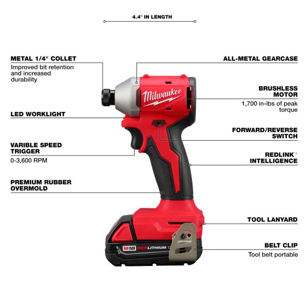 Milwaukee M18™ Compact Brushless 1 4  Hex Impact Driver Kit For Cheap