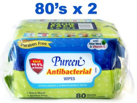 Pureen Antibacterial Wipes Value Pack (80 wipes x 2 packets) Online Hot Sale