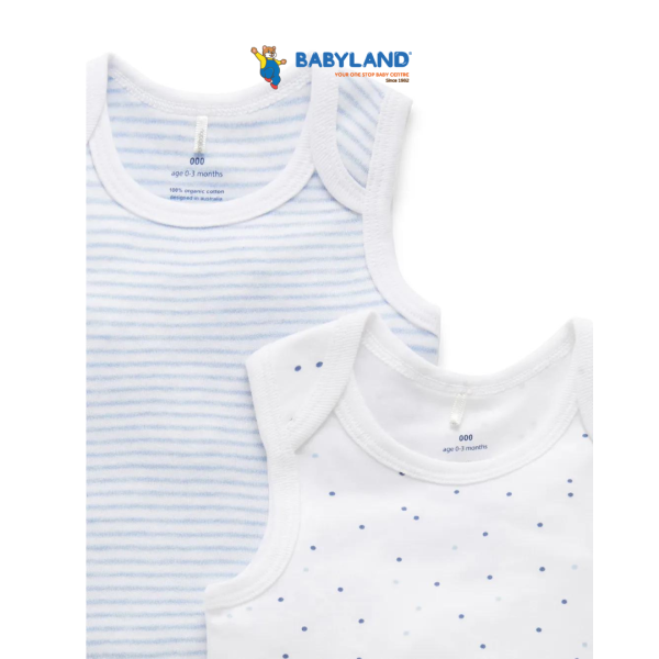 Purebaby 2 Pack Organic Singlet Bodysuit - Pale Blue Pack (Stripe   Polka Dot) Online now