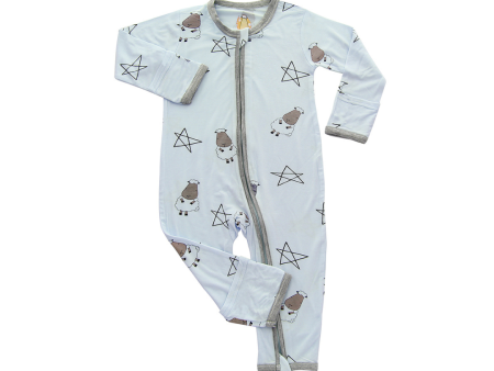 Baa Baa Sheepz Romper Zip Big Star & Sheepz Blue With Grey Border Online now