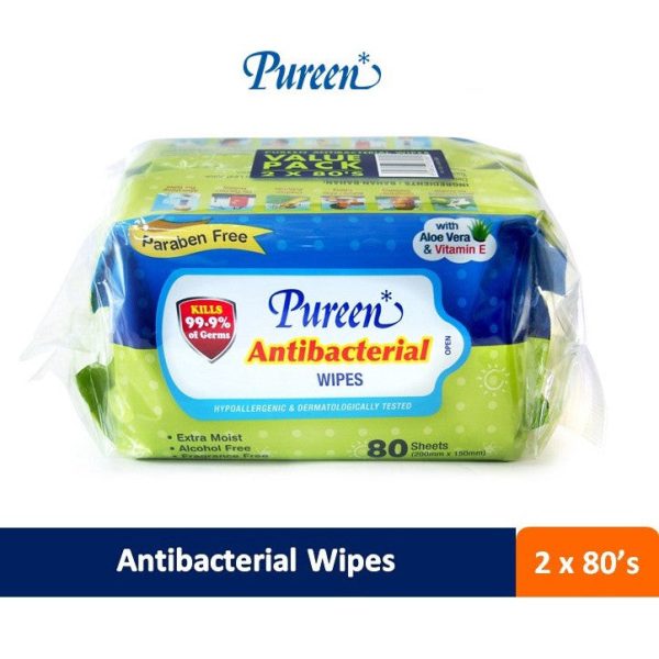 Pureen Antibacterial Wipes Value Pack (80 wipes x 2 packets) Online Hot Sale