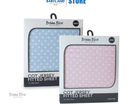 Bubba Blue Polka Dots Cot Jersey Fitted Sheet (77 x 132 x 19cm) Online Sale