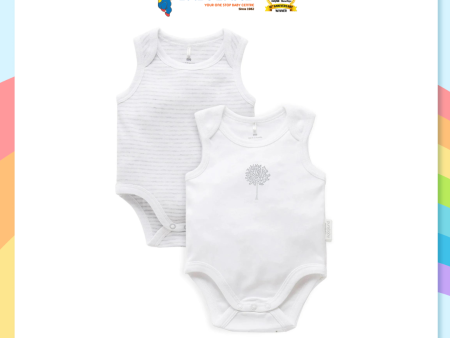 Purebaby 2 Pack Organic Singlet Bodysuit - Pale Grey Melange Print Sale