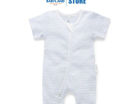 Purebaby Organic Short Leg Zip Growsuit Unisex - Pale Blue Melange Stripe Sale