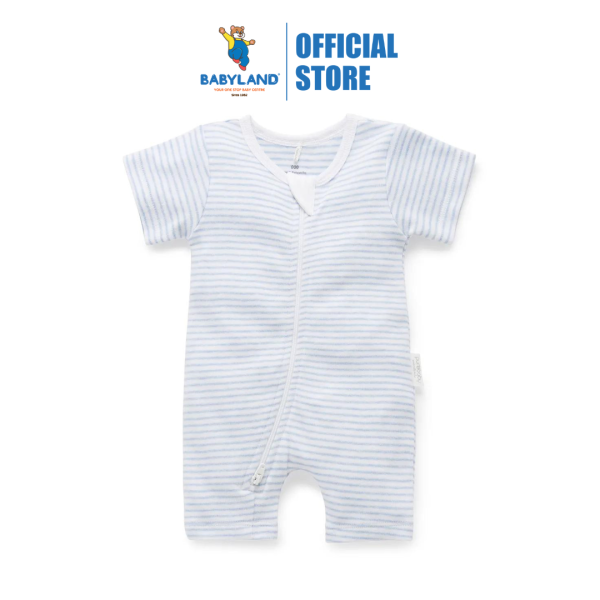 Purebaby Organic Short Leg Zip Growsuit Unisex - Pale Blue Melange Stripe Sale