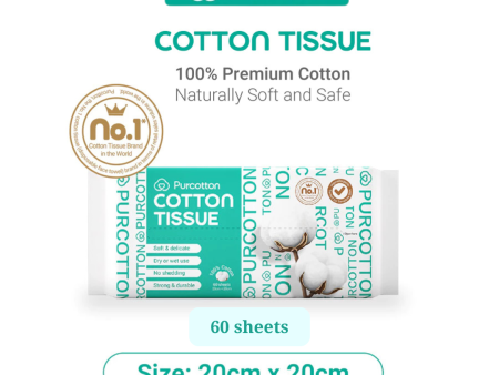 Purcotton 100% Cotton Tissue 60 sheet 20x20cm For Sale