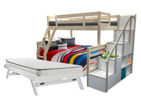 [PRE-ORDER] Snoozeland Huckleberry Super Single over Queen Bunk Bed with Staircase and Pull Out Single Raising Trundle Supply