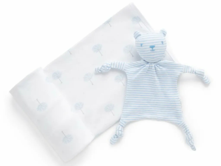 Purebaby Organic Blanket and Soothing Toy GiftSet - Pale Blue Tree Discount