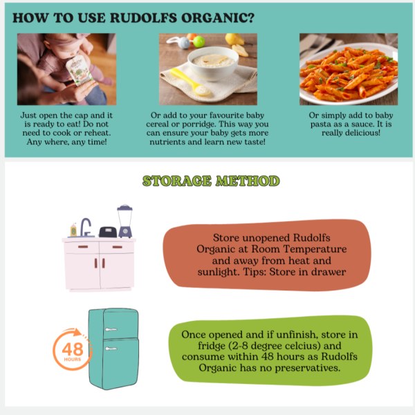 Rudolfs Organic Premium Baby Puree Ready to Eat | Travel Food | Halal Baby Food Pouches Fashion