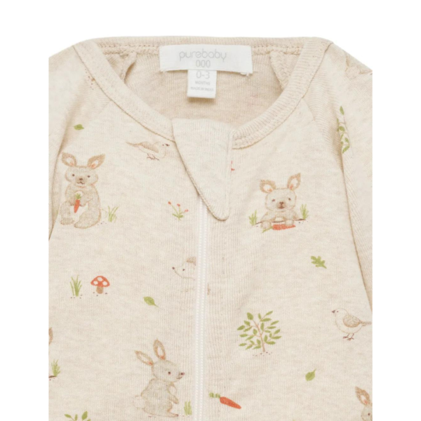 Purebaby Organic Printed Zip Growsuit Bunny Print Online Hot Sale