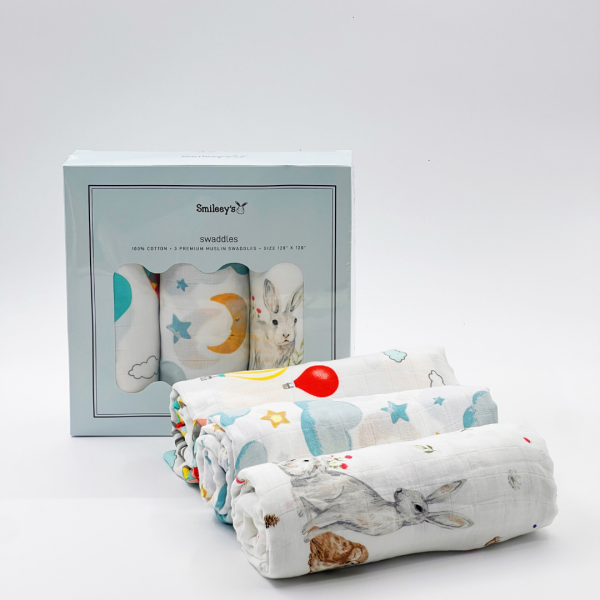 Smileey s 100% Cotton Muslin Swaddle 120x120 Assorted Supply