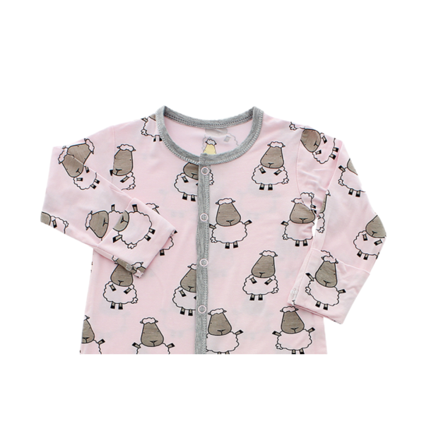 Baa Baa Sheepz Romper Snap Big Sheepz Pink With Grey Border - 6M Online Hot Sale