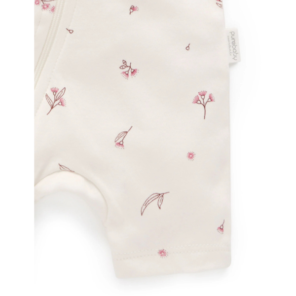 Purebaby Organic S S Short Leg Zip Growsuit - Vanilla Blossom Online Hot Sale