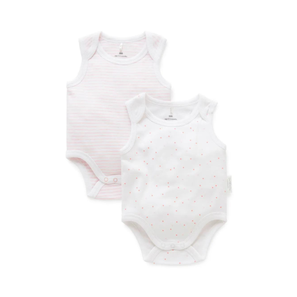 Purebaby 2 Pack Organic Singlet Bodysuit - Pale Pink Pack (Stripe   Polka Dot) Online