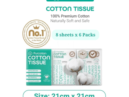 Purcotton 100% Cotton Tissue Pocket 6 Packs 8 Sheets 21X21cm Cheap