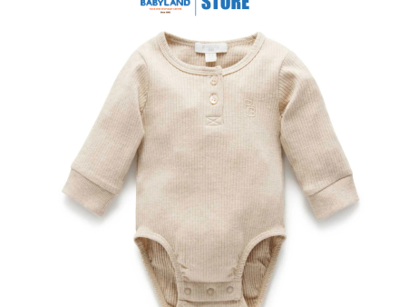 Purebaby Organic Rib Henley Bodysuit - Biscuit Melange Discount