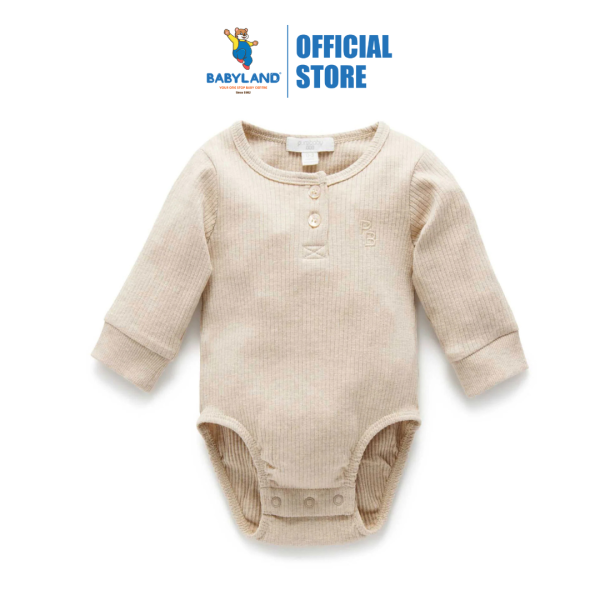 Purebaby Organic Rib Henley Bodysuit - Biscuit Melange Discount