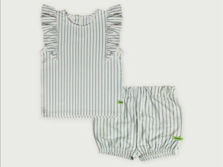 Hamako Tencel Kids Adults Girl Set - Striped Aqua Hot on Sale