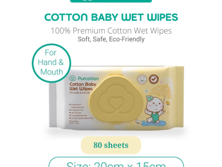 Purcotton Cotton Baby Wet Wipes 80 sheet (20x15cm) For Sale