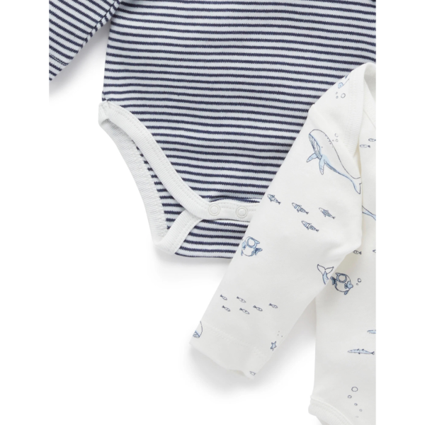 Purebaby 2 Pack Organic Easy Neck Long Sleeve Bodysuit - Vanilla Nautical Print Discount