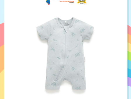 Purebaby Organic Baby Short Leg Zip Growsuit Romper - Mint Eucalyptus (0-3M) Online