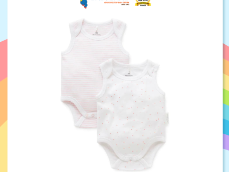 Purebaby 2 Pack Organic Singlet Bodysuit - Pale Pink Pack (Stripe   Polka Dot) Online