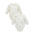 Purebaby 2 Pack Organic Baby Easy Neck Long Sleeve Bodysuit - Vanilla Cottonbud Fashion