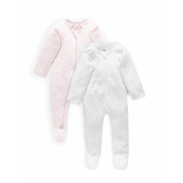 Purebaby 2 Pack Organic Sleepsuit Purebaby Australia - Pale Pink Melange (Girl) For Discount