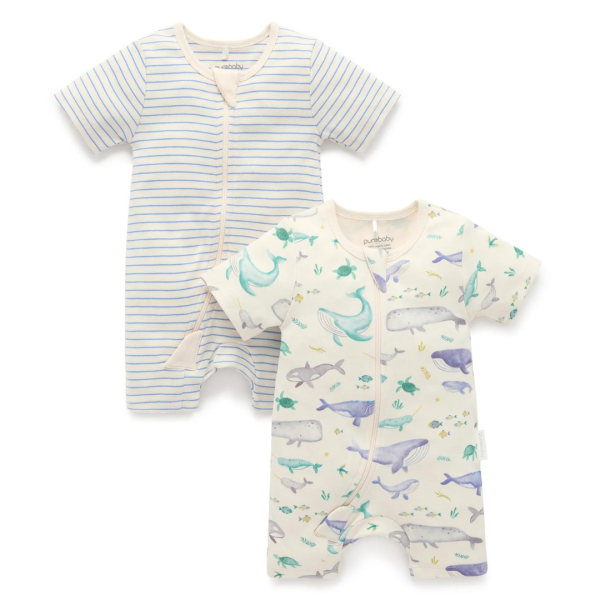 Purebaby Whale 2 Pack Short Zip Growsuit For Discount