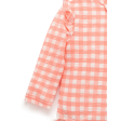 Purebaby Organic Baby Kids Frilly Long Sleeve Swimsuit Coral Gingham Supply