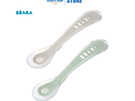 Beaba 2nd Age Silicone Spoon With Case - Velvet Grey Sage Green (8m+) Cheap