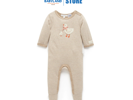 Purebaby Organic Duck Mini Stripe Growsuit - Biscuit Mini Stripe on Sale