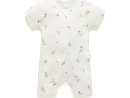 Purebaby Organic Short Leg Zip Growsuit Romper Unisex - Vanilla Wattle Bee Supply