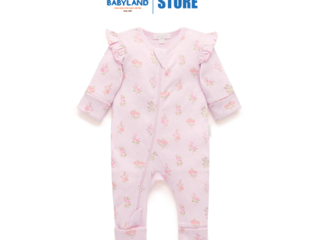 Purebaby Organic Floral Printed Zip Growsuit Aster Print Online Hot Sale