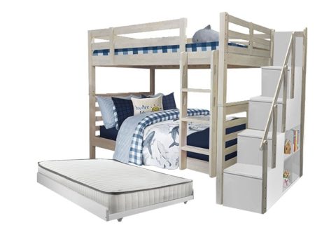 [PRE-ORDER] Snoozeland Huckleberry Super Single Bunk Bed with Staircase and Pull Out Single Trundle For Sale