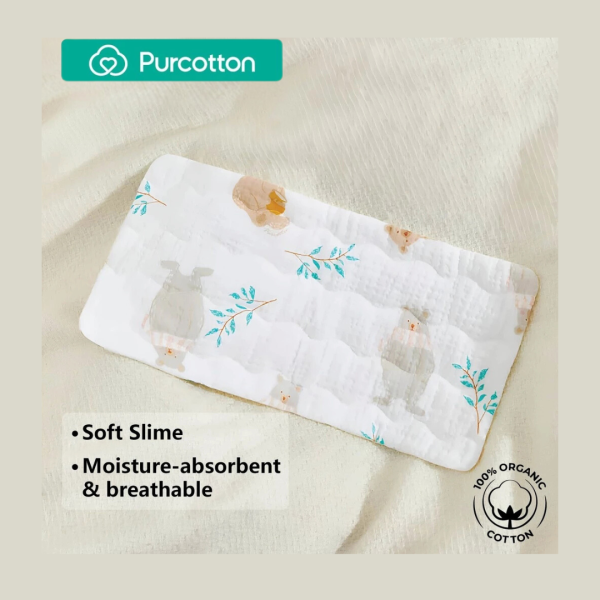 Purcotton Baby Gauze Flat Pillow Tea Time Bear 40 x 20cm Online Hot Sale