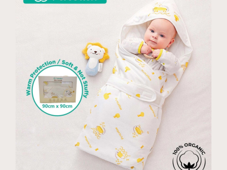 Purcotton Baby Swaddle 90cm x 90cm Yellow Baby Elephant on Sale