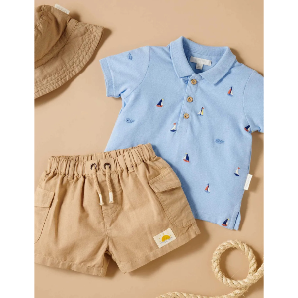 Purebaby Organic Kids Yacht Polo Shirt - Yacht Broderie Cheap