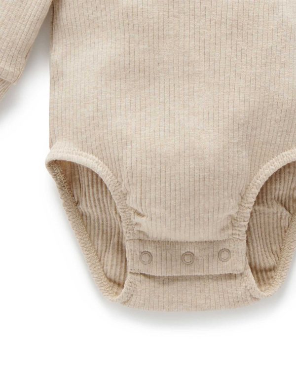 Purebaby Organic Rib Henley Bodysuit - Biscuit Melange Discount