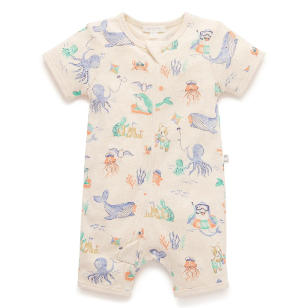 Purebaby Splish Splash Short Sleeve Zip Growsuit on Sale