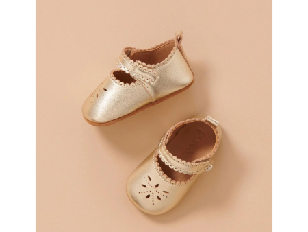 Purebaby Leather Eyelet Mary Jane - Light Gold Online now