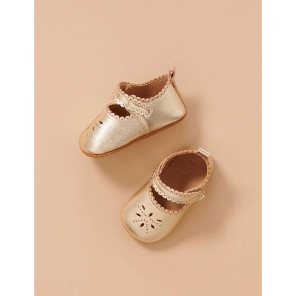 Purebaby Leather Eyelet Mary Jane - Light Gold Online now