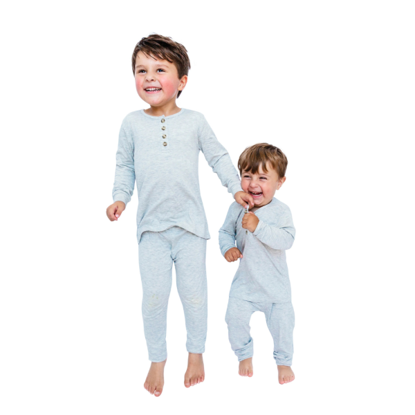 Snuggle Shield® LUXE bamboo 2 piece long sleeve sleeper set Heather Grey For Sale