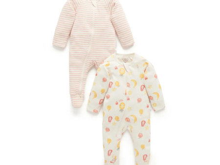 Purebaby 2 Pack Organic Digital Zip Growsuit - Juicy Print Online Hot Sale