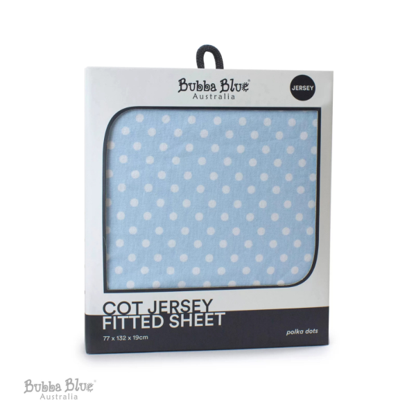 Bubba Blue Polka Dots Cot Jersey Fitted Sheet (77 x 132 x 19cm) Online Sale