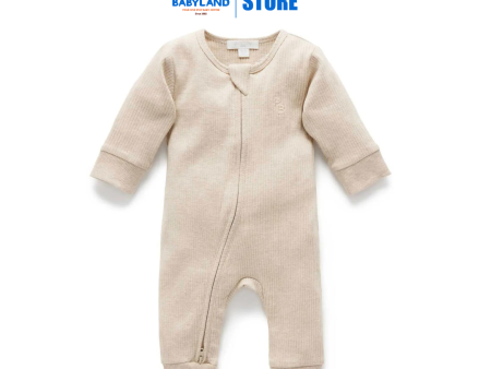 Purebaby Organic Zip Growsuit - Biscuit Melange Sale