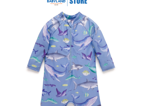 Purebaby Organic Kids Long Sleeve Rashie Sunsuit Shark Discount