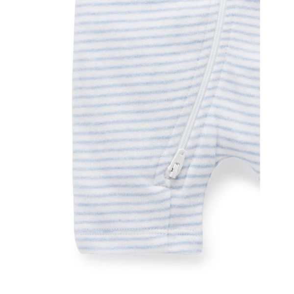 Purebaby Organic Short Leg Zip Growsuit Unisex - Pale Blue Melange Stripe Sale