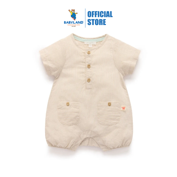 Purebaby Organic Linen Blend Romper Driftwood Stripe Supply